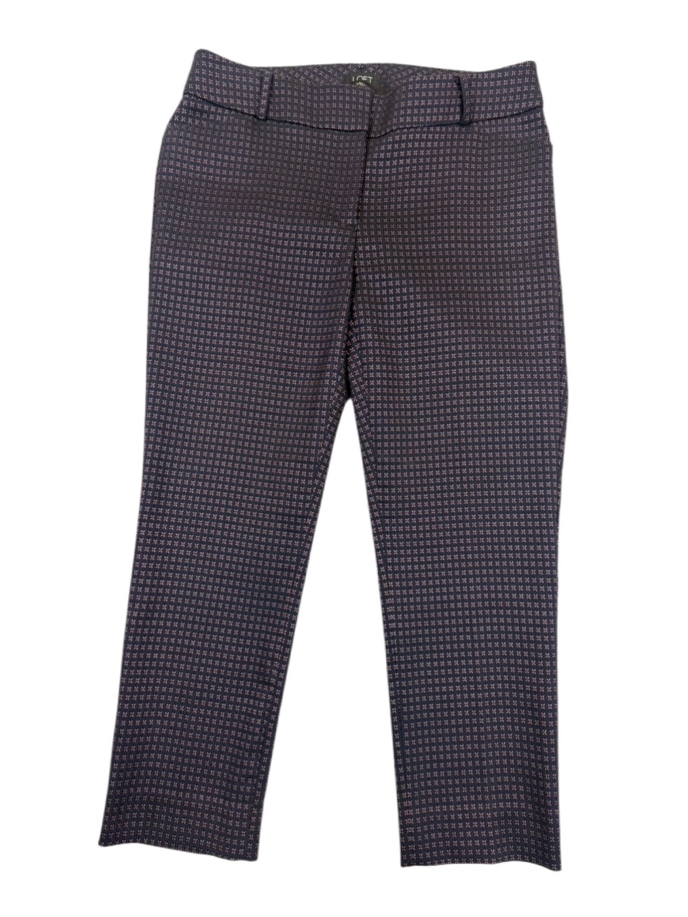 Loft Julie Skinny Dress Pants Navy Blue Multi Color Jacquard Size 4
